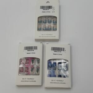 3 Pack DIY Press On Nails Christmas Snowflake Winter Nail Art Set 24pcs each NEW